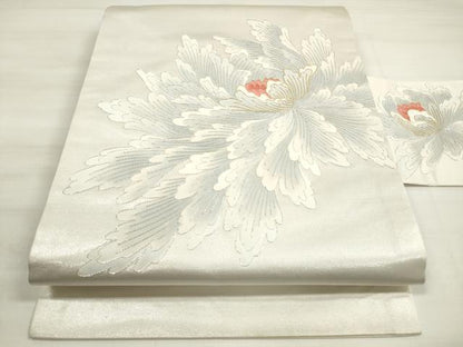 平和屋着物◎九寸名古屋帯　駒刺繍　草花文　金銀糸　正絹　逸品　DABD3823xg