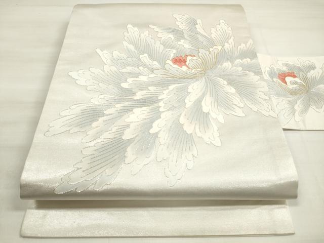 平和屋着物◎九寸名古屋帯　駒刺繍　草花文　金銀糸　正絹　逸品　DABD3823xg