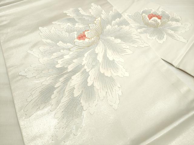 平和屋着物◎九寸名古屋帯　駒刺繍　草花文　金銀糸　正絹　逸品　DABD3823xg
