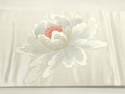 平和屋着物◎九寸名古屋帯　駒刺繍　草花文　金銀糸　正絹　逸品　DABD3823xg