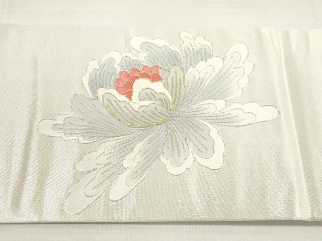 平和屋着物◎九寸名古屋帯　駒刺繍　草花文　金銀糸　正絹　逸品　DABD3823xg