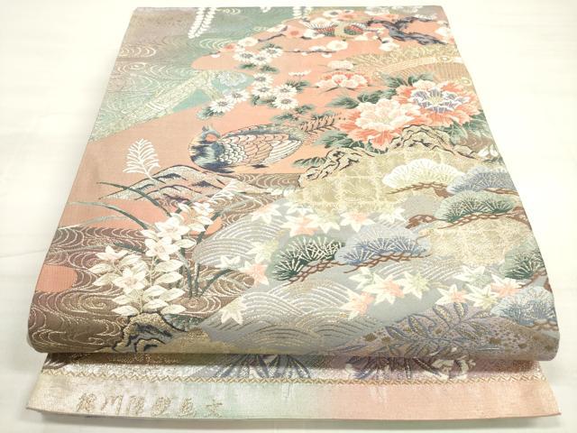 平和屋着物◎六通柄袋帯 唐織 徳川障壁画文 金糸 正絹 逸品 DABD3853xg