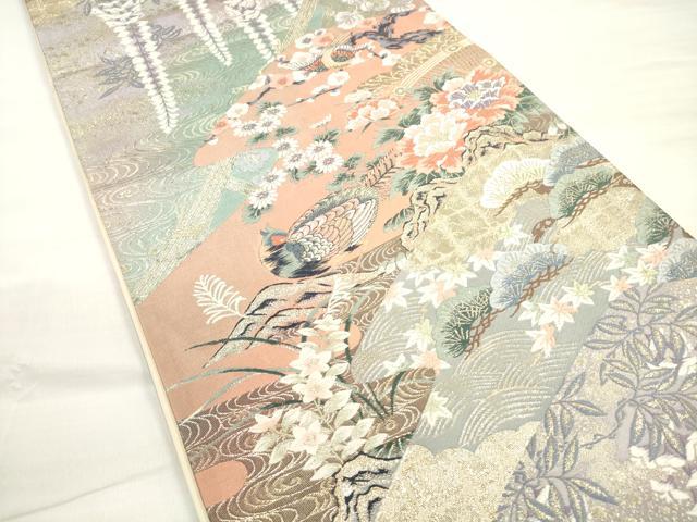 平和屋着物◎六通柄袋帯 唐織 徳川障壁画文 金糸 正絹 逸品 DABD3853xg