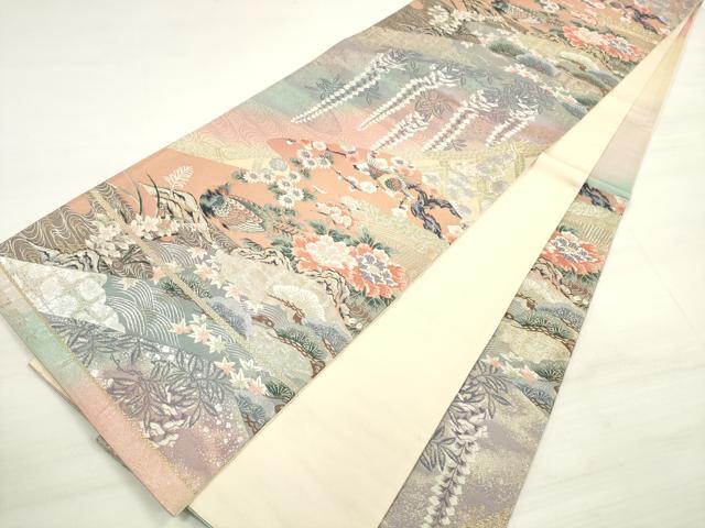 平和屋着物◎六通柄袋帯 唐織 徳川障壁画文 金糸 正絹 逸品 DABD3853xg