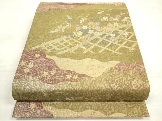 平和屋着物◎六通柄袋帯 籬草花文 金糸 やまと誂製 正絹 逸品 DABD3856xg