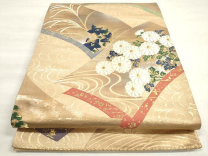 平和屋着物◎六通柄袋帯 唐織 作家物 琳派文様 金糸 正絹 逸品 DABD3859xg