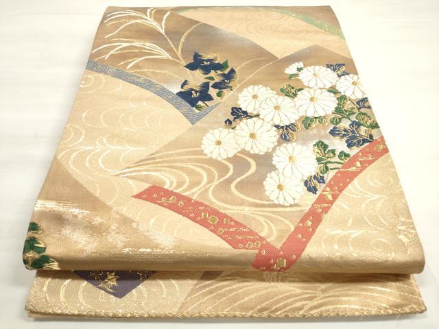 平和屋着物◎六通柄袋帯 唐織 作家物 琳派文様 金糸 正絹 逸品 DABD3859xg
