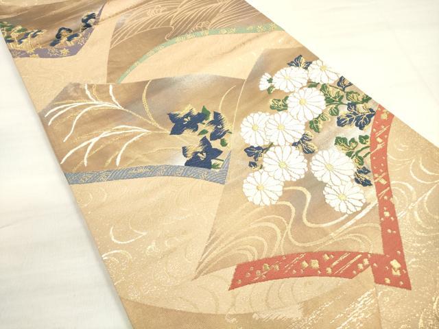 平和屋着物◎六通柄袋帯 唐織 作家物 琳派文様 金糸 正絹 逸品 DABD3859xg