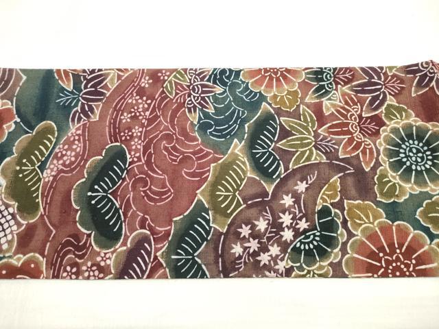 平和屋着物◎つけ帯　紬地　草花文　正絹　逸品　DABD3905xg