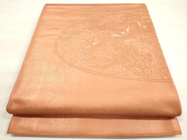 平和屋着物◎中国三大刺繍　相良刺繍　太鼓柄袋帯　花鳥文　曙色　正絹　逸品　DABD3923xg