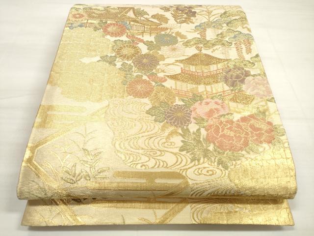 平和屋着物◎六通柄袋帯　瑞祥洛彩文　金糸　鈴乃屋扱い　正絹　逸品　DABD3941xg