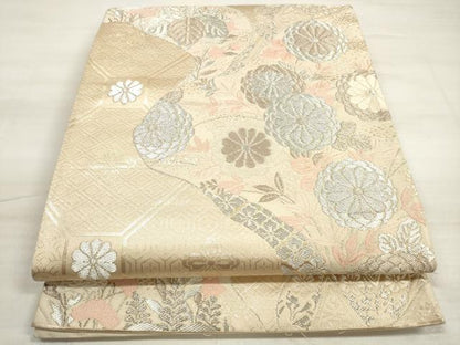 平和屋着物◎六通柄袋帯 唐織 道長吉祥草花文 綾錦 金銀糸 正絹 逸品 DABD3970xg