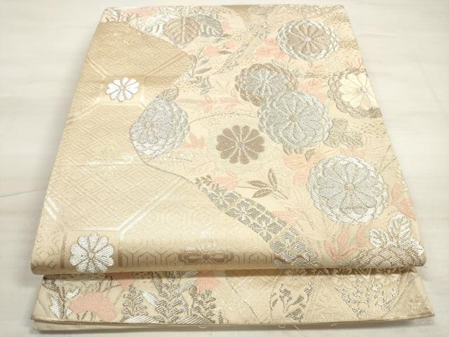 平和屋着物◎六通柄袋帯 唐織 道長吉祥草花文 綾錦 金銀糸 正絹 逸品 DABD3970xg