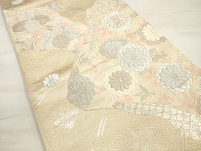 平和屋着物◎六通柄袋帯 唐織 道長吉祥草花文 綾錦 金銀糸 正絹 逸品 DABD3970xg
