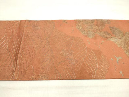 平和屋着物◎九寸名古屋帯 立波草花文 金糸 正絹 逸品 DABD3977xg