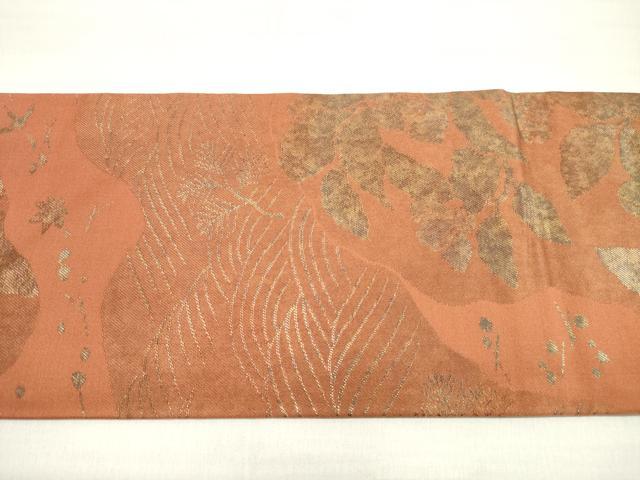 平和屋着物◎九寸名古屋帯 立波草花文 金糸 正絹 逸品 DABD3977xg