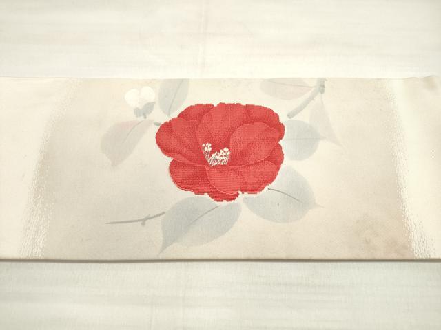 平和屋着物◎九寸名古屋帯 手描き 牡丹 銀糸 正絹 逸品 DABD3978xg