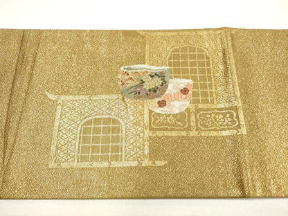 平和屋着物◎九寸名古屋帯 唐織 陶器文 金糸 正絹 逸品 DABD3984xg