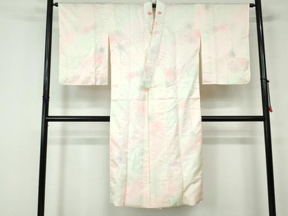 平和屋着物■長襦袢　袷　孔雀花文　暈し染め　半衿刺繍　正絹　逸品　DABD4005qa