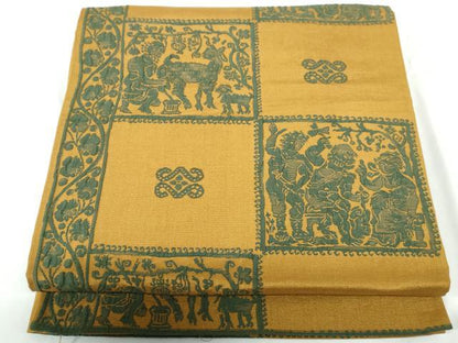 平和屋着物◎全通柄袋帯　古代壁画文様　正絹　逸品　DABD4018ya