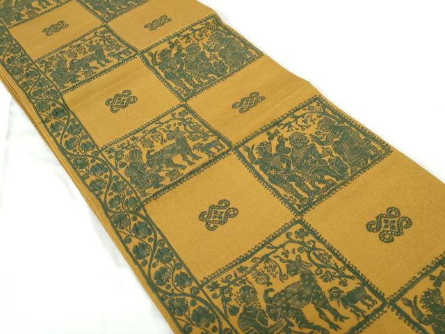 平和屋着物◎全通柄袋帯　古代壁画文様　正絹　逸品　DABD4018ya