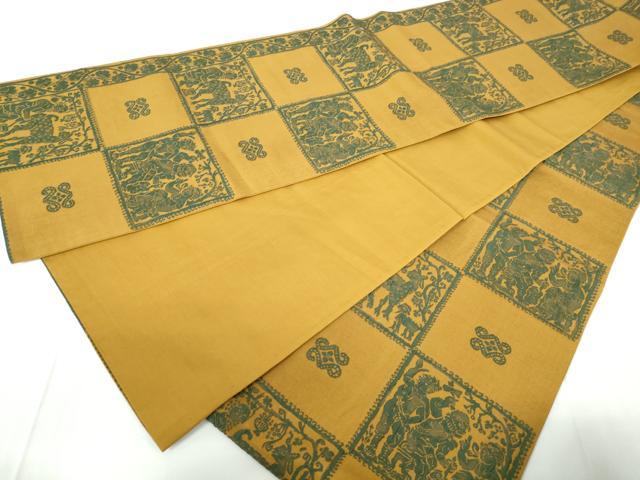 平和屋着物◎全通柄袋帯　古代壁画文様　正絹　逸品　DABD4018ya
