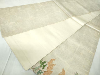 平和屋着物◎太鼓柄袋帯 総刺繍 風景文 金糸 正絹 逸品 DABD4020qa