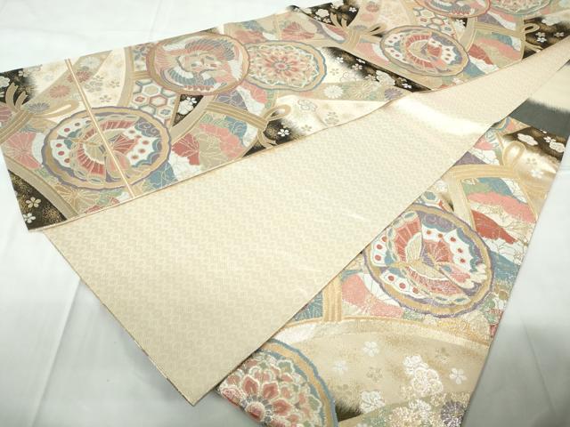 平和屋着物◎九百佐賀錦　六通柄袋帯　向かい鳥花文　慶長　金銀糸　正絹　逸品　DABD4030qa