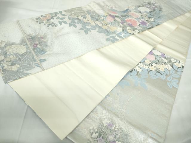 平和屋着物◎六通柄袋帯 唐織 孔雀花文 九百錦 オパール箔 正絹 逸品 DABD4032qa