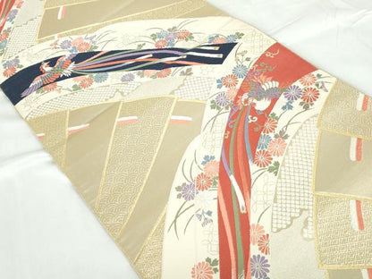 平和屋着物◎六通柄袋帯 唐織 清海小袖鳳凰文 九百錦 金糸 正絹 逸品 DABD4034qa