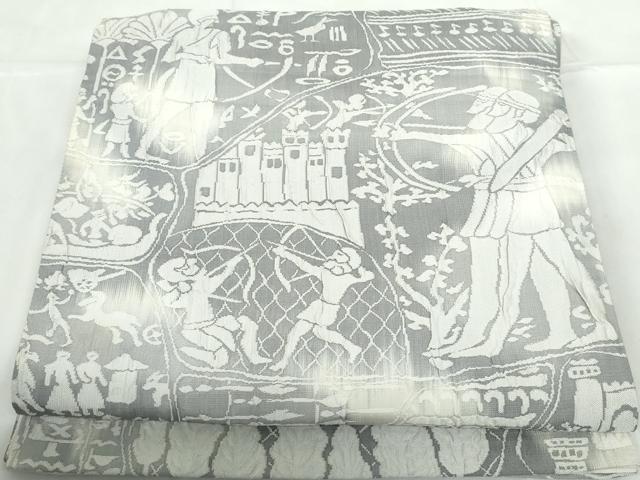 平和屋着物◎全通柄袋帯 ふくれ織 古代エジプト壁画文 正絹 逸品 DABD4055qa