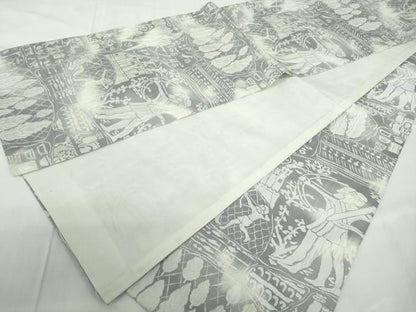 平和屋着物◎全通柄袋帯 ふくれ織 古代エジプト壁画文 正絹 逸品 DABD4055qa