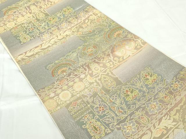平和屋着物◎六通柄袋帯　更紗花文　金糸　正絹　逸品　DABD4061qa
