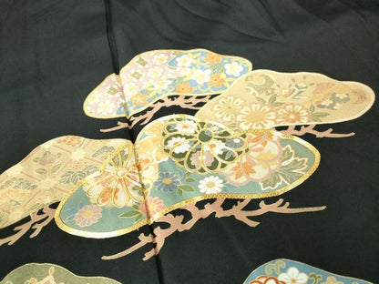 平和屋着物■豪華黒留袖 駒刺繍 立波枝松文 金彩 正絹 逸品 DABD4093qa
