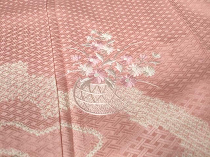 平和屋着物■訪問着 絞り 刺繍 道長花籠文 正絹 逸品 DABD4097qa
