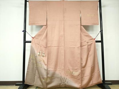 平和屋着物■訪問着 駒刺繍 エ霞向かい鶴文 暈し染め 金糸 金彩 正絹 逸品 DABD4103qa