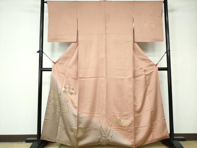 平和屋着物■訪問着 駒刺繍 エ霞向かい鶴文 暈し染め 金糸 金彩 正絹 逸品 DABD4103qa