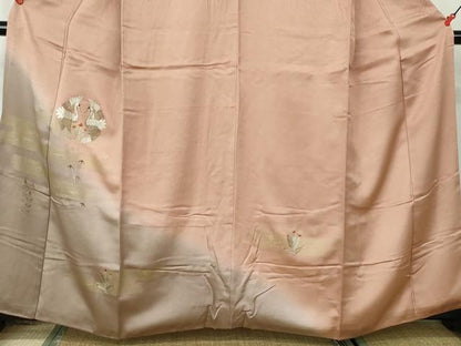 平和屋着物■訪問着 駒刺繍 エ霞向かい鶴文 暈し染め 金糸 金彩 正絹 逸品 DABD4103qa
