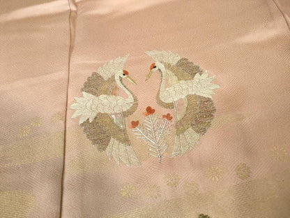 平和屋着物■訪問着 駒刺繍 エ霞向かい鶴文 暈し染め 金糸 金彩 正絹 逸品 DABD4103qa