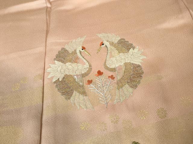 平和屋着物■訪問着 駒刺繍 エ霞向かい鶴文 暈し染め 金糸 金彩 正絹 逸品 DABD4103qa