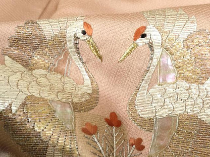 平和屋着物■訪問着 駒刺繍 エ霞向かい鶴文 暈し染め 金糸 金彩 正絹 逸品 DABD4103qa