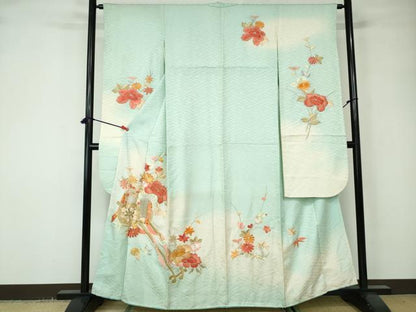 平和屋着物■豪華振袖　総刺繍　御所車花文　暈し染め　金銀糸　正絹　逸品　DABD4106qa