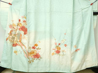 平和屋着物■豪華振袖　総刺繍　御所車花文　暈し染め　金銀糸　正絹　逸品　DABD4106qa