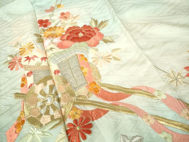 平和屋着物■豪華振袖　総刺繍　御所車花文　暈し染め　金銀糸　正絹　逸品　DABD4106qa