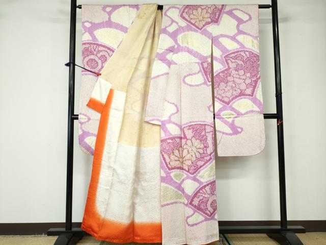 平和屋着物■豪華振袖　総絞り　駒刺繍　青海波花文　金彩　正絹　逸品　DABD4109qa
