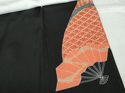 平和屋着物■豪華黒留袖　駒刺繍　扇面飛鶴花文　暈し染め　金彩　正絹　逸品　DABD4133qa