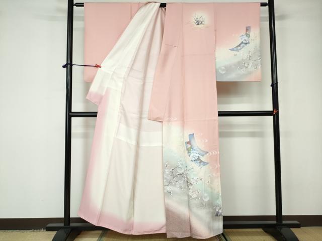 平和屋着物■訪問着 流水短冊枝梅文 暈し染め 金銀彩 正絹 逸品 DABD4141qa