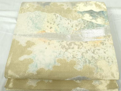 平和屋着物◎六通柄袋帯 霞重ね山文 金銀糸 正絹 逸品 DABD4166qa