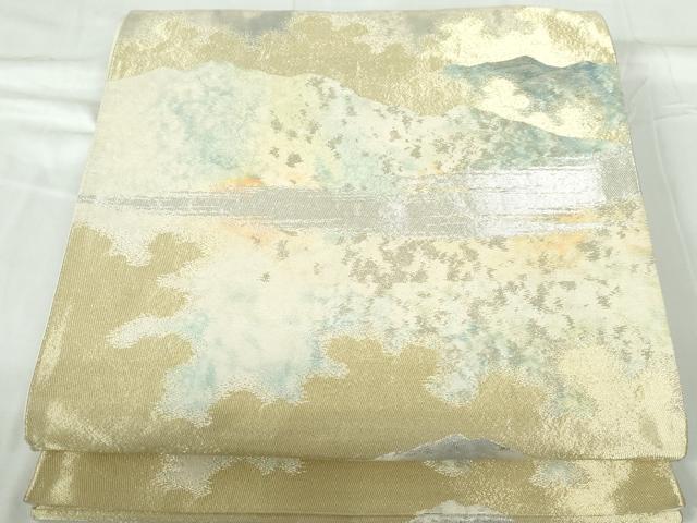 平和屋着物◎六通柄袋帯 霞重ね山文 金銀糸 正絹 逸品 DABD4166qa