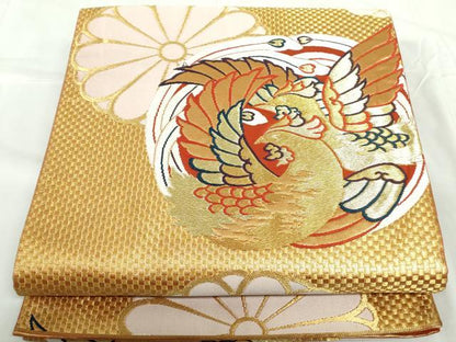 平和屋着物◎六通柄袋帯　花鳥文　金糸　正絹　逸品　DABD4192qa